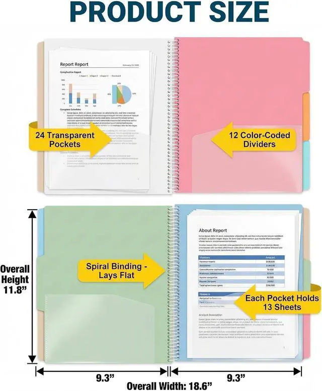 Alt view image 5 of 7 - 12 Pocket Spiral Project Organizer Folder, Morandi Color Multi Pocket Folder with Inner Zipper Pouch for School, Office, Bills and Documents