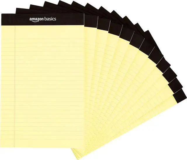 Main image of Amazon Basics 50-Sheet Narrow Ruled Lined Writing Note Pad, 5" x 8", 12-Pack, Canary, Perforated