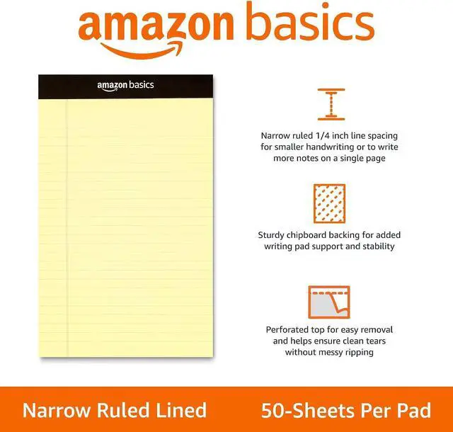 Alt view image 2 of 7 - Amazon Basics 50-Sheet Narrow Ruled Lined Writing Note Pad, 5" x 8", 12-Pack, Canary, Perforated