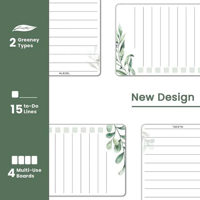 Alt view image 2 of 7 - ALEZEL Dry Erase List Board for Fridge Magnetic | Refrigerator to Do List White Board Set, Includes 4 Pcs Greenery Dry Erase Grocery Checklist Whiteboards, 4 Markers + Eraser
