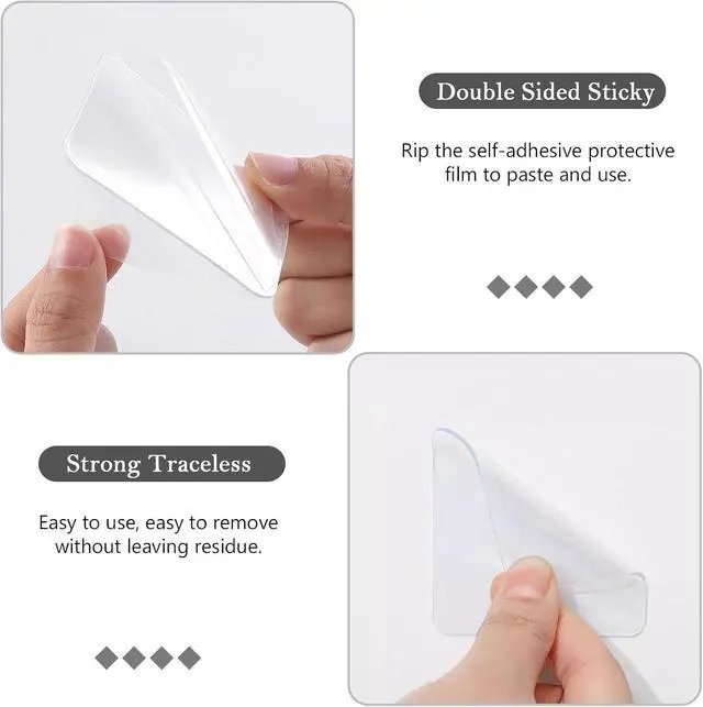 Alt view image 4 of 7 - Medsuo 10pcs 2.4" Clear Double Sided Adhesive Pads for Mounting Waterproof | Shower Adhesive Strips Squares, No Drill, Heavy-duty Hold, Strong Sticky Pad for Wall, Office, Home