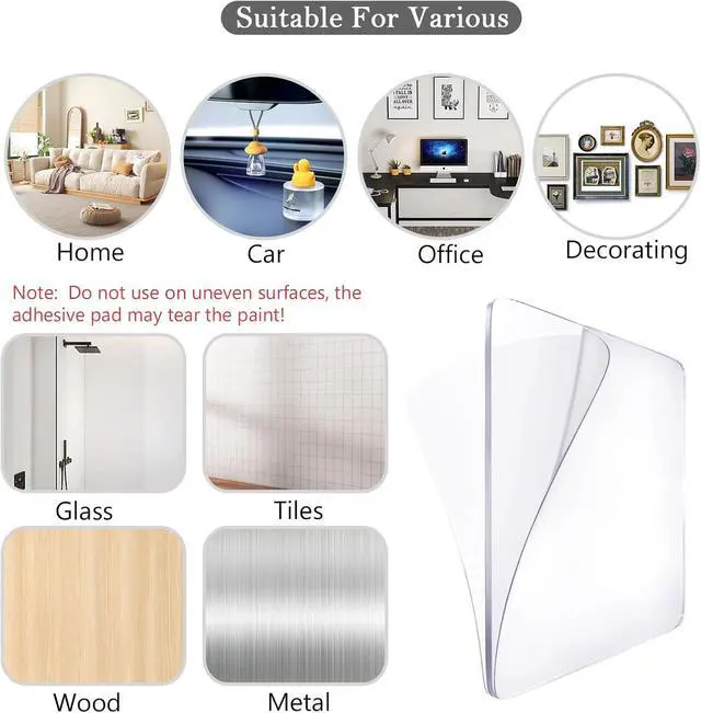 Alt view image 5 of 7 - Medsuo 10pcs 2.4" Clear Double Sided Adhesive Pads for Mounting Waterproof | Shower Adhesive Strips Squares, No Drill, Heavy-duty Hold, Strong Sticky Pad for Wall, Office, Home