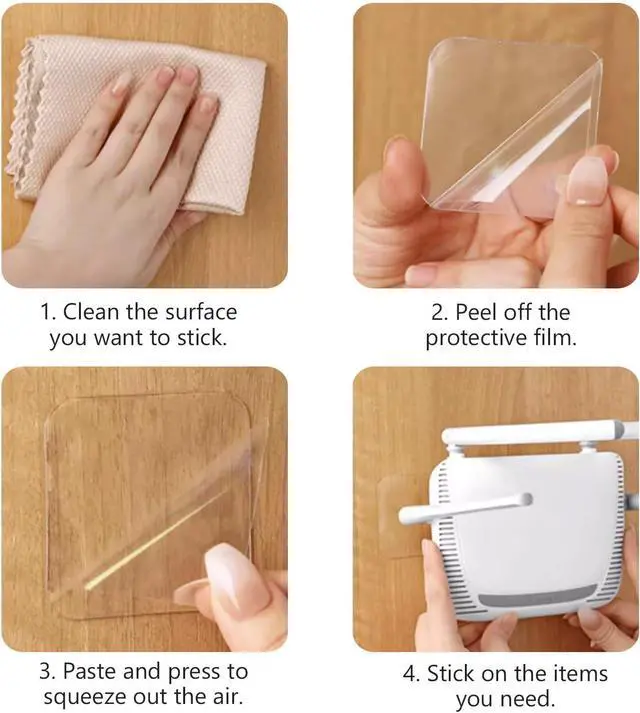 Alt view image 6 of 7 - Medsuo 10pcs 2.4" Clear Double Sided Adhesive Pads for Mounting Waterproof | Shower Adhesive Strips Squares, No Drill, Heavy-duty Hold, Strong Sticky Pad for Wall, Office, Home