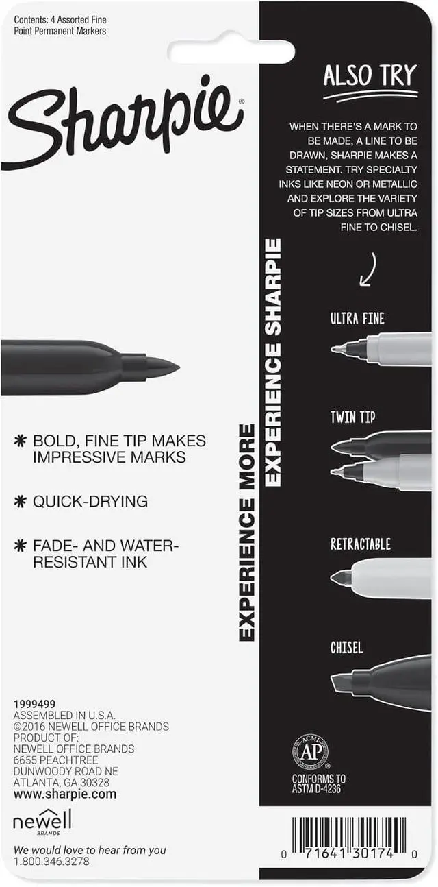 Alt view image 6 of 6 - "Sharpie Fine Point Permanent Markers 4/Pkg-Red, Blue, Black, Green"