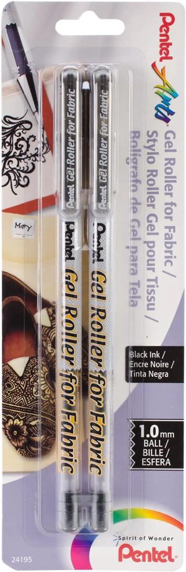Main image of Pentel Arts Gel Roller for Fabric, (1.0mm) Bold Lines, Permanent, Black Ink, Pack of 2 (BN15BP2A)