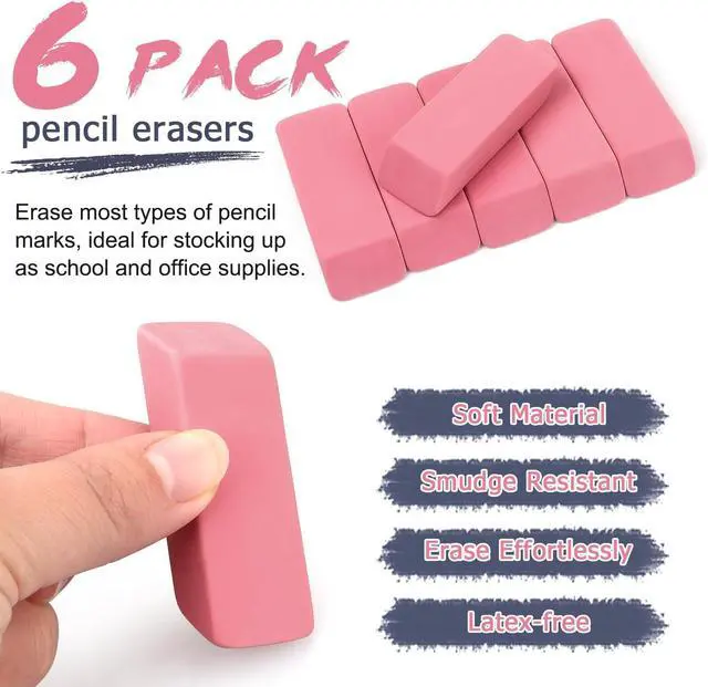 Alt view image 3 of 7 - Tamaki Large Erasers, Pink, Pack of 6 | Pencil Erasers for Drawing, Artist Eraser