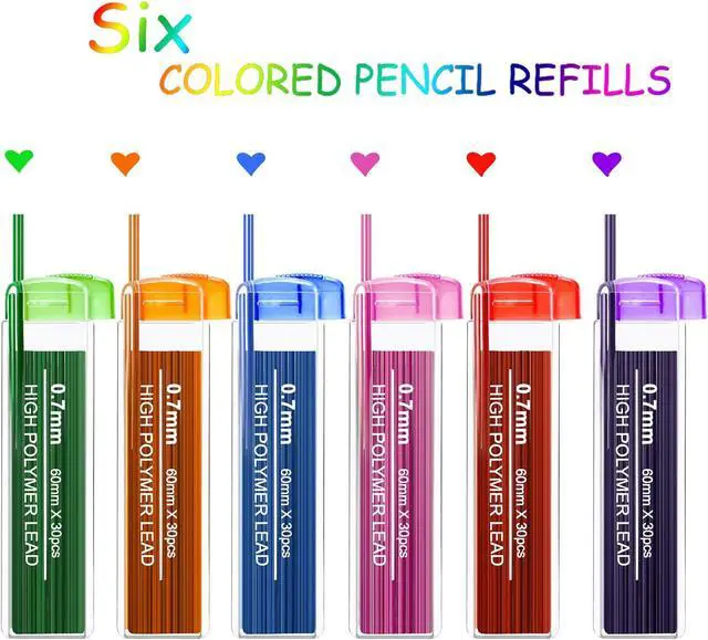 Alt view image 2 of 7 - JOVITEC Color Pencil Lead Refills 0.7 mm Mechanical Lead Pencil Refills for Home Offices, 0.7 mm Hb, 6 Color Set(180)