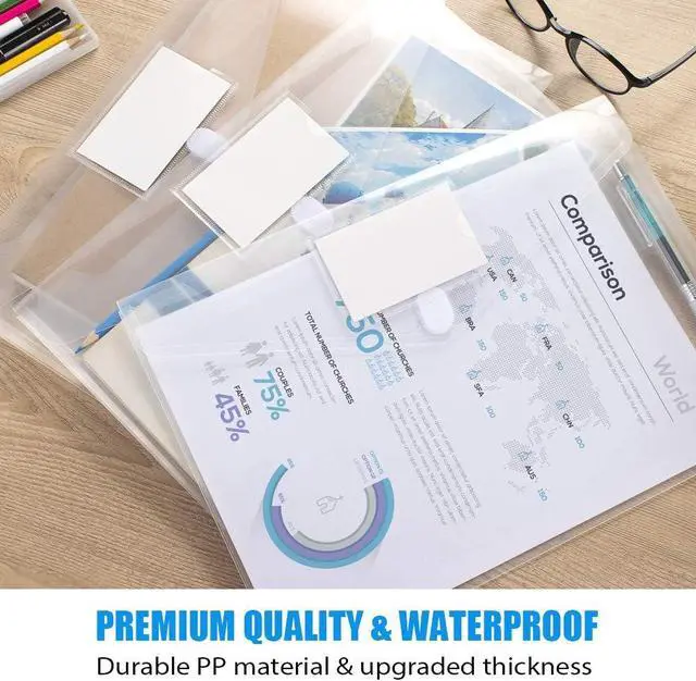 Alt view image 5 of 7 - Sooez 10 Pack Plastic Envelopes File Folders, Clear Folder for Document US Letter A4 Size Poly Envelopes with Label Pockets for School Home Work Office Organizer, Clear
