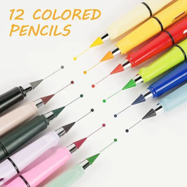 Alt view image 6 of 7 - Ainiv Colored Inkless Pencil, 12 Sets No Sharpen Infinity Pencil | Reusable Everlasting Pencils with Extra 12 Color Replaceable Nibs Forever Pencils for Writing Drawing Home Office Supplies