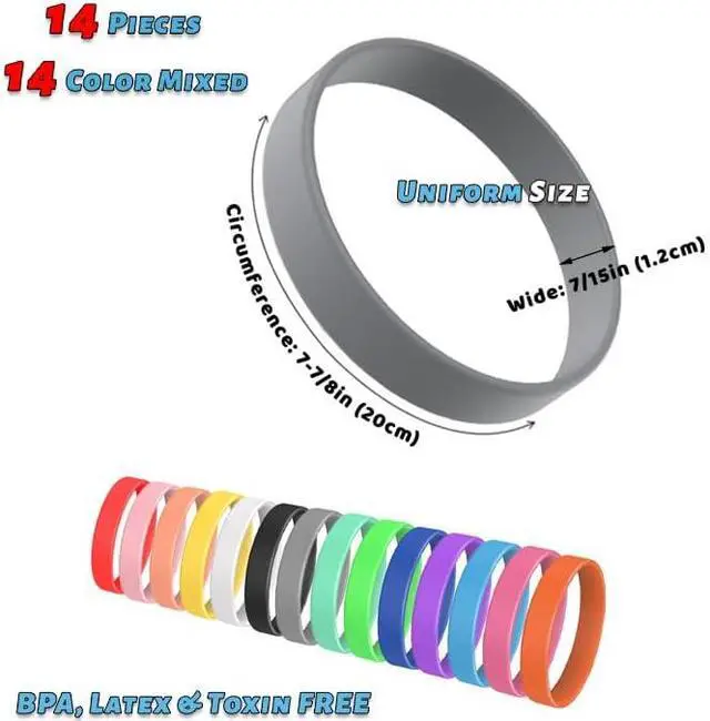 Alt view image 2 of 7 - 14 Pcs Rubber Bracelets, YalsFTY Silicone Bracelet Men Rubber Wristbands, 14 Color Mixed