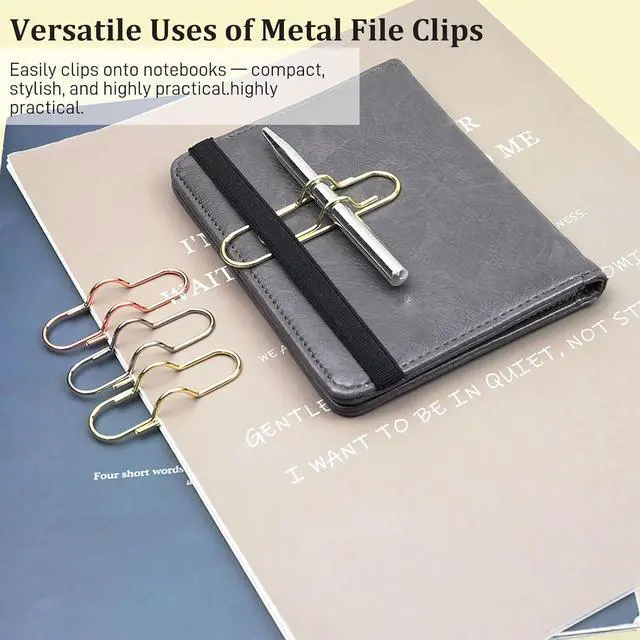 Alt view image 3 of 7 - 12-Pack Metal Pen Clips Gold, Silver & Rose Gold Paperclip Pen Holders for Notebooks, Journals & Office Use