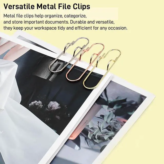 Alt view image 4 of 7 - 12-Pack Metal Pen Clips Gold, Silver & Rose Gold Paperclip Pen Holders for Notebooks, Journals & Office Use
