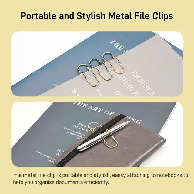 Alt view image 5 of 7 - 12-Pack Metal Pen Clips Gold, Silver & Rose Gold Paperclip Pen Holders for Notebooks, Journals & Office Use