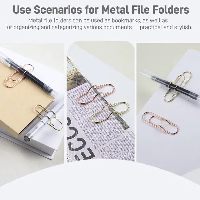 Alt view image 6 of 7 - 12-Pack Metal Pen Clips Gold, Silver & Rose Gold Paperclip Pen Holders for Notebooks, Journals & Office Use