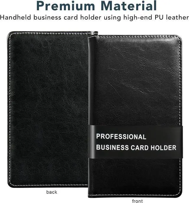 Alt view image 2 of 7 - Leather Professional Business Card Holder Organizer Book - 300 Card Capacity Premium PU Folder with Soft Cover, Name Card Credit Cards Binder for Men/Women, Elegant Black