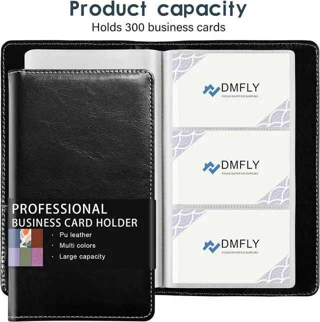 Alt view image 4 of 7 - Leather Professional Business Card Holder Organizer Book - 300 Card Capacity Premium PU Folder with Soft Cover, Name Card Credit Cards Binder for Men/Women, Elegant Black