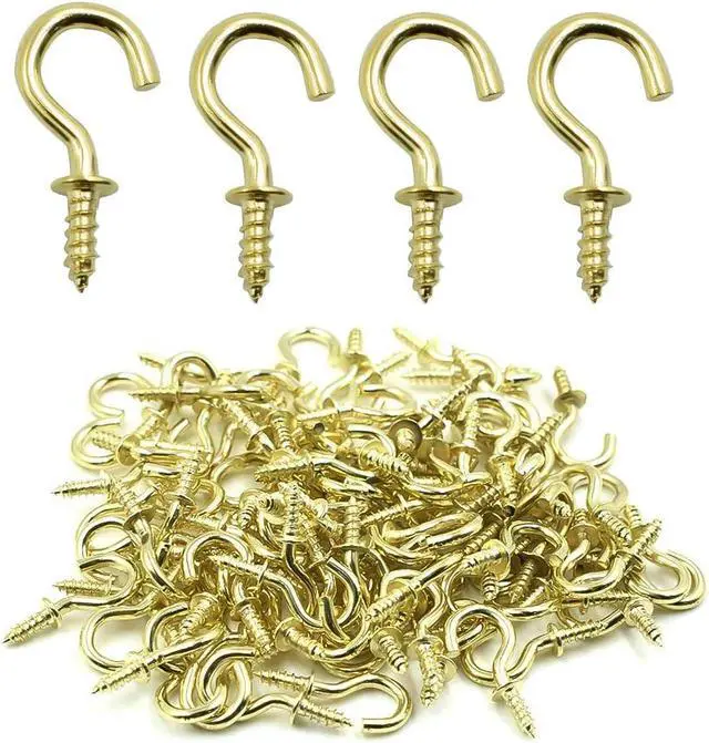 Main image of Biaungdo 1/2" Ceiling Cup Hooks, Gold, 100 Pcs | Self-Tapping Hook, Screw Hooks