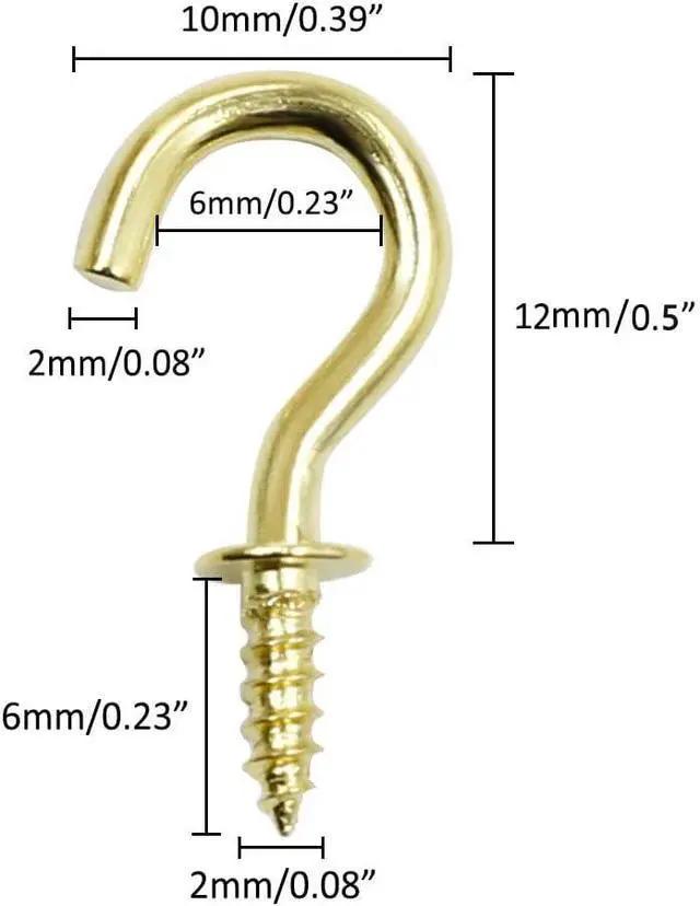 Alt view image 2 of 5 - Biaungdo 1/2" Ceiling Cup Hooks, Gold, 100 Pcs | Self-Tapping Hook, Screw Hooks