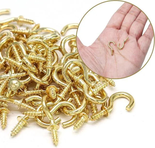 Alt view image 5 of 5 - Biaungdo 1/2" Ceiling Cup Hooks, Gold, 100 Pcs | Self-Tapping Hook, Screw Hooks