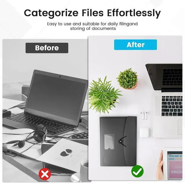 Alt view image 4 of 7 - 13 Pocket Expanding File Folder Accordian File Organizer, A4 Letter Size Paper Document Receipt Holder for School Office Supplies, Black