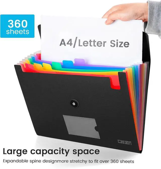 Alt view image 5 of 7 - 13 Pocket Expanding File Folder Accordian File Organizer, A4 Letter Size Paper Document Receipt Holder for School Office Supplies, Black