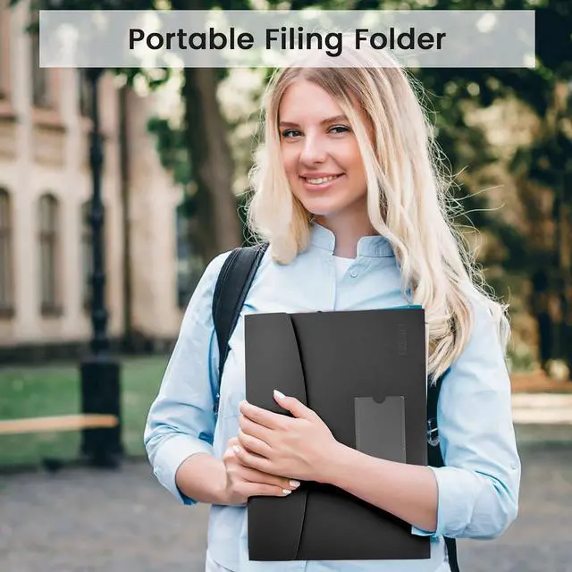 Alt view image 6 of 7 - 13 Pocket Expanding File Folder Accordian File Organizer, A4 Letter Size Paper Document Receipt Holder for School Office Supplies, Black