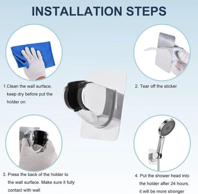 Alt view image 2 of 6 - Shower Head Holder, Strong Adhesive and Waterproof Shower Head Holder Wall Mount, Adjustable Handheld Shower Head Holder, No Drilling and Use Conveniently