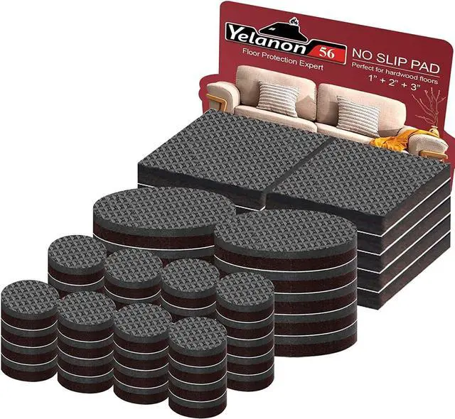 Main image of Yelanon Non Slip Furniture Pads 56 Pcs 1" & 2" for Hardwood Floors | Rubber feet grip furniture legs to stop sliding. Easy peel-and-stick, no tools. Protects floors from scuffs.