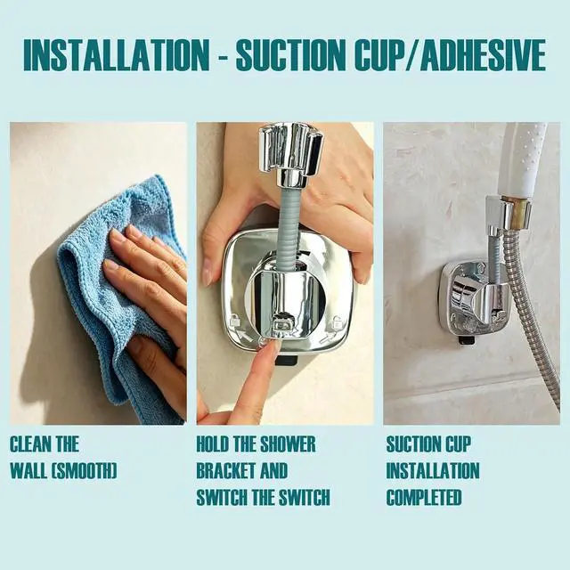 Alt view image 5 of 7 - Suction Cup Shower Head Holder with Storage Hook, 360° Adjustable Handheld Shower Wand Holder, No-Drill Locking Mount, Supports Up to 22 lb (10 kg), Rust-Resistant for Bathroom and RV