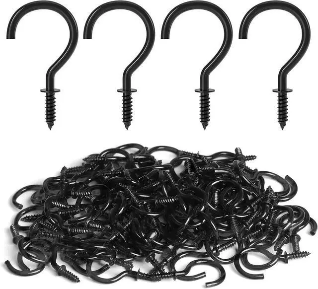 Main image of RELBRO Screw Hooks, 1 Inch Metal Screw in Cup Hooks, Black, 100 Pcs | Twist in Thread Hooks, Heavy Duty, Outdoor Indoor Daily Use, for Hanging Coffee Cups Mugs Plants String Lights