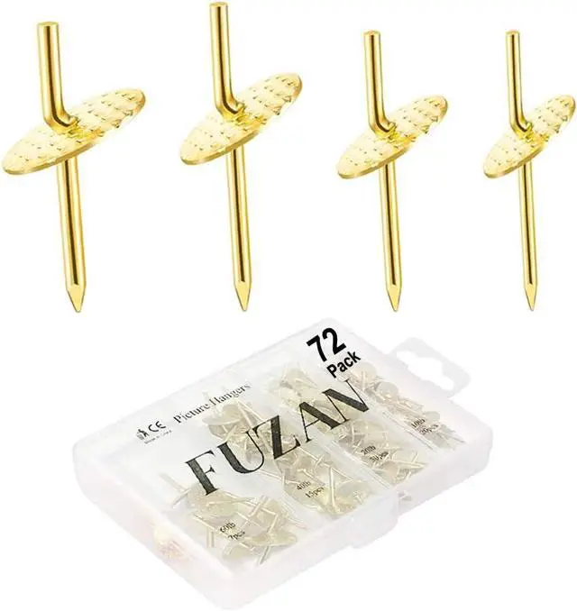 Main image of 72 pcs Picture Hangers with 10-60lbs, 4 Different Size Picture Hangers, Iron Alloy Nail Hooks, Plaster Picture Hanging Kit on Wooden/Drywall Hanging Hardware for Clock, Mirror, Jewelry
