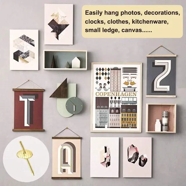 Alt view image 3 of 7 - 72 pcs Picture Hangers with 10-60lbs, 4 Different Size Picture Hangers, Iron Alloy Nail Hooks, Plaster Picture Hanging Kit on Wooden/Drywall Hanging Hardware for Clock, Mirror, Jewelry
