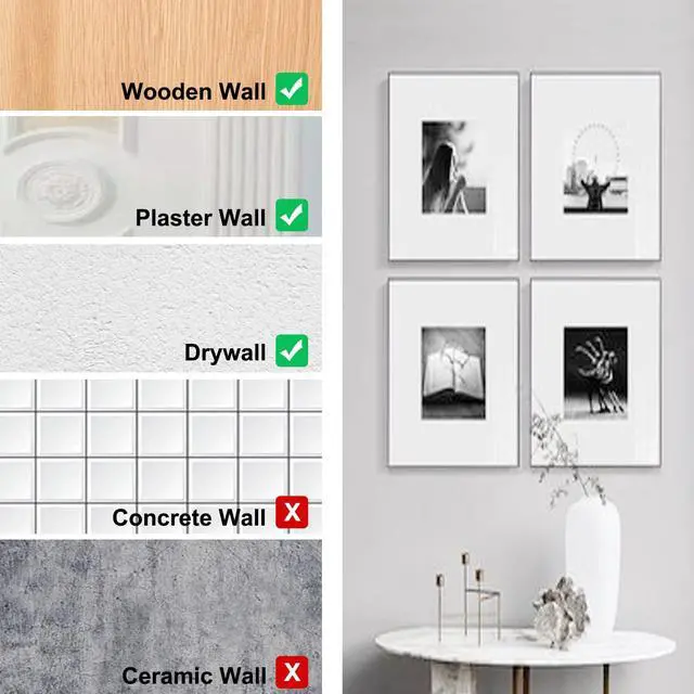 Alt view image 7 of 7 - 72 pcs Picture Hangers with 10-60lbs, 4 Different Size Picture Hangers, Iron Alloy Nail Hooks, Plaster Picture Hanging Kit on Wooden/Drywall Hanging Hardware for Clock, Mirror, Jewelry
