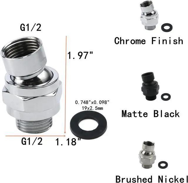 Alt view image 2 of 7 - Matte Black Shower Head Swivel Ball Adapter | 360° Brass Chrome, Adjustable, G1/2 Universal Shower Arm