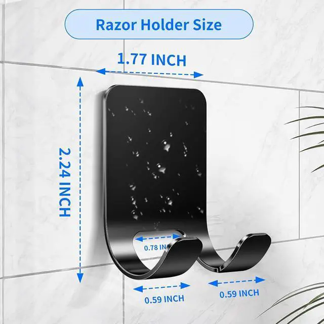 Alt view image 2 of 7 - 4Pcs Razor Holder, Shaver Hook Hanger, Multipurpose Self Adhesive Double Hooks, Silver Black Stainless Steel Shower Hooks, For Bathroom and Kitchen Storage, Includes Loofah, Towel, Plug, Clothes