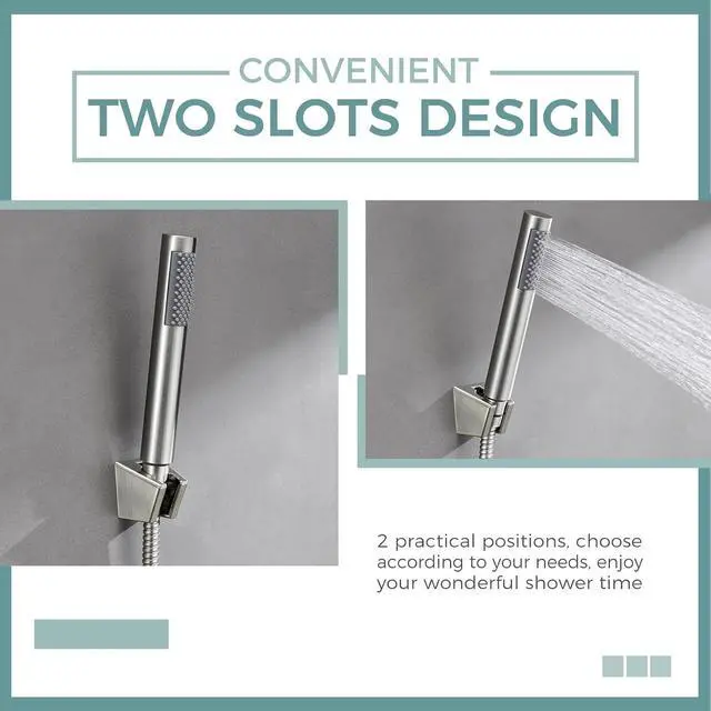 Alt view image 3 of 7 - Aomasi Shower Head Bracket for RV Shower, Brushed Nickel, Wall Mounted | Rustproof ABS Plastic, Hand Shower Holder with Two Slot, Works for Outdoor Shower, Bidet Sprayer, Handheld Shower Head