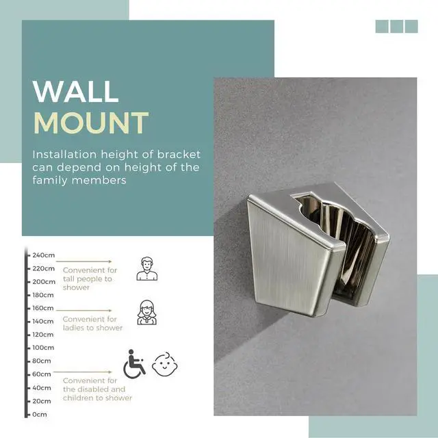 Alt view image 4 of 7 - Aomasi Shower Head Bracket for RV Shower, Brushed Nickel, Wall Mounted | Rustproof ABS Plastic, Hand Shower Holder with Two Slot, Works for Outdoor Shower, Bidet Sprayer, Handheld Shower Head