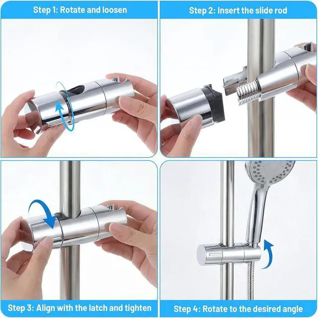 Alt view image 3 of 7 - Shower Head Holder for Slide Bar - Universal Adjustable 0.77-1.1in /19-27mm | Hand Shower Wand Holder Bracket - 360 Degree Rotation Sprayer Showerhead Holders with Hanging Bathroom Replacement