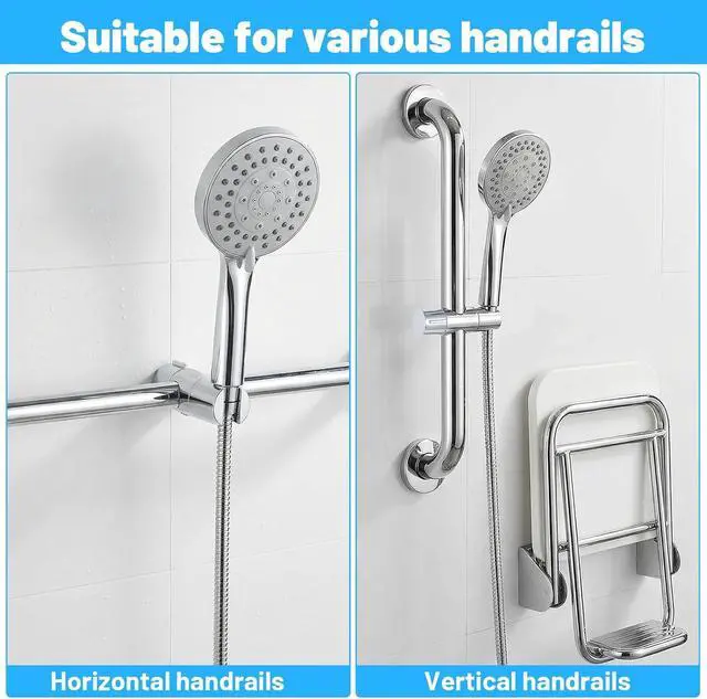 Alt view image 6 of 7 - Shower Head Holder for Slide Bar - Universal Adjustable 0.77-1.1in /19-27mm | Hand Shower Wand Holder Bracket - 360 Degree Rotation Sprayer Showerhead Holders with Hanging Bathroom Replacement