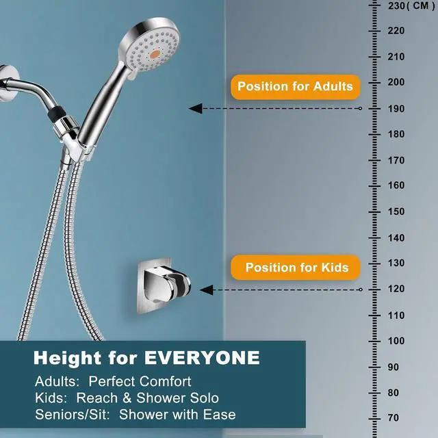 Alt view image 2 of 6 - HO2ME Wall Mount Shower Bracket, No Drilling, 2-Pack, Chrome | Self-Adhesive, Wide-Angle Swivel, Fits Any Shower Space, for Handheld Shower Head, Waterproof, Just Peel-and-Stick