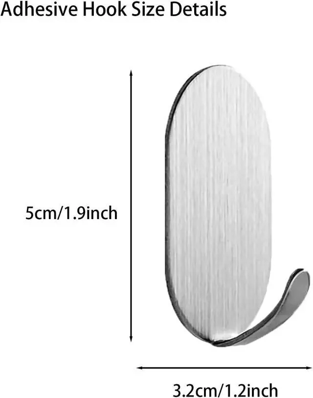 Alt view image 2 of 6 - Sticky Adhesive Hooks 10 Pack Stainless Steel Stick Hooks for Hanging Towel Coat Bath Robe Key Loofah Metal Utility Hook for Kitchen Bathroom Shower