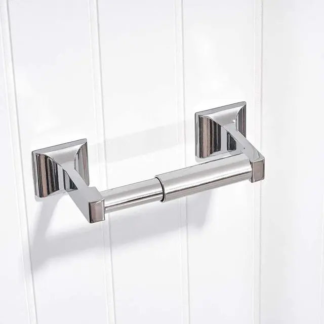 Alt view image 2 of 2 - TuoxinEM 2 Pieces Universal Plastic Spring Loaded Toilet Paper Holder Roller Replacement, Tapered Ends, Chrome (Silver)