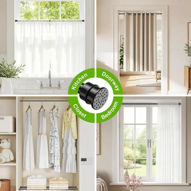 Alt view image 2 of 7 - Spring Tension Rods 28-48 Inch, No Drill Tension Curtain Rods, Black | Spring loaded, adjustable, small short rod. Fits window, kitchen, doorway, cupboard, wardrobe