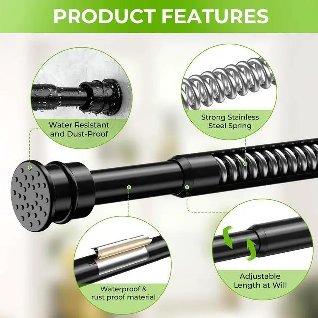 Alt view image 5 of 7 - Spring Tension Rods 28-48 Inch, No Drill Tension Curtain Rods, Black | Spring loaded, adjustable, small short rod. Fits window, kitchen, doorway, cupboard, wardrobe
