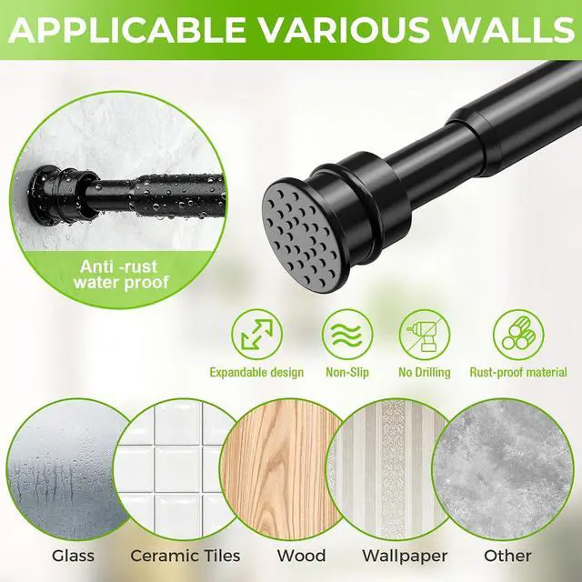 Alt view image 6 of 7 - Spring Tension Rods 28-48 Inch, No Drill Tension Curtain Rods, Black | Spring loaded, adjustable, small short rod. Fits window, kitchen, doorway, cupboard, wardrobe