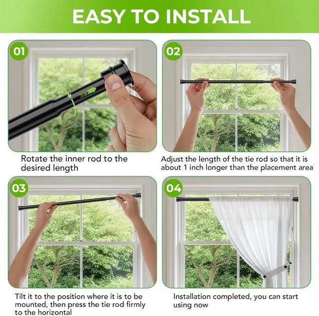 Alt view image 7 of 7 - Spring Tension Rods 28-48 Inch, No Drill Tension Curtain Rods, Black | Spring loaded, adjustable, small short rod. Fits window, kitchen, doorway, cupboard, wardrobe