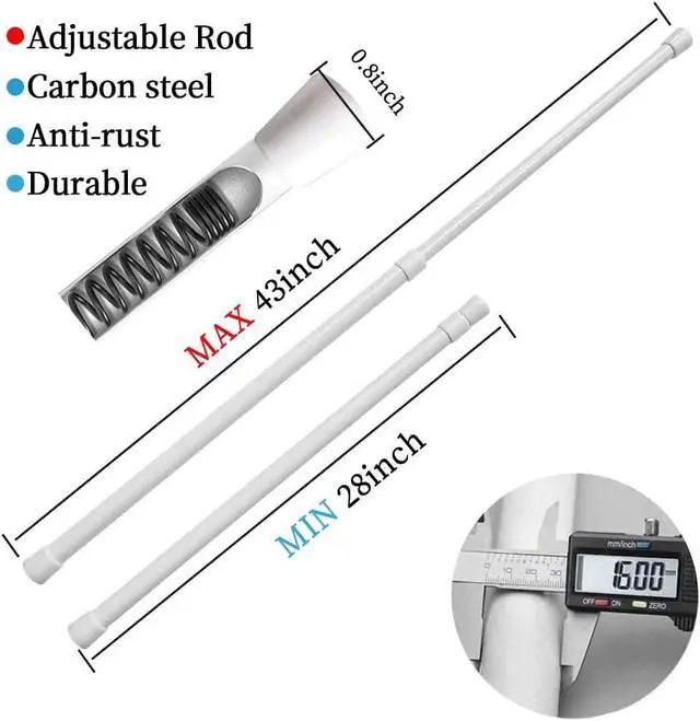 Alt view image 2 of 7 - AIJIEGUANG Spring Tension Curtain Rods 28-43in Spring Load Adjustable Expandables Heavy Duty Steel Small Short Tension Curtain Rod for Windows,Kitchen,Doorway,Bathroom,Cupboard Bars