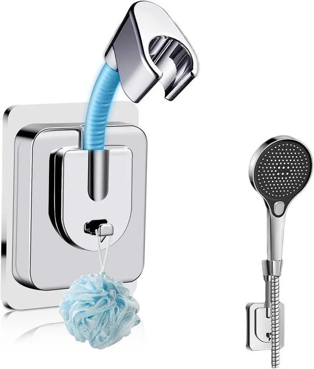 Main image of Shower Head Holder Adhesive, No-Drill Adjustable Handheld Shower Head Holder Wall Mount, Chrome Shower Wand Holder Waterproof & Universal Fit for Home, RV & Rental Bathrooms
