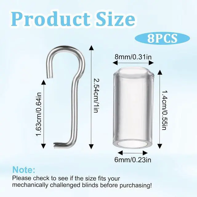 Alt view image 2 of 7 - Blind Wand Hook Tip Replacement, 4 Set Mini Blinds-Wand Replacement with Hook Horizontal Wand Wire and Sleeve Collar for Horizontal Blind Repair Parts with 1 in Square Headrails for Window Opener