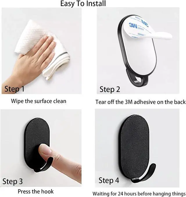 Alt view image 4 of 6 - Sticky Adhesive Hooks 10 Pack Stainless Steel Stick Hooks for Hanging Towel Coat Bath Robe Key Loofah Metal Utility Hook for Kitchen Bathroom Shower